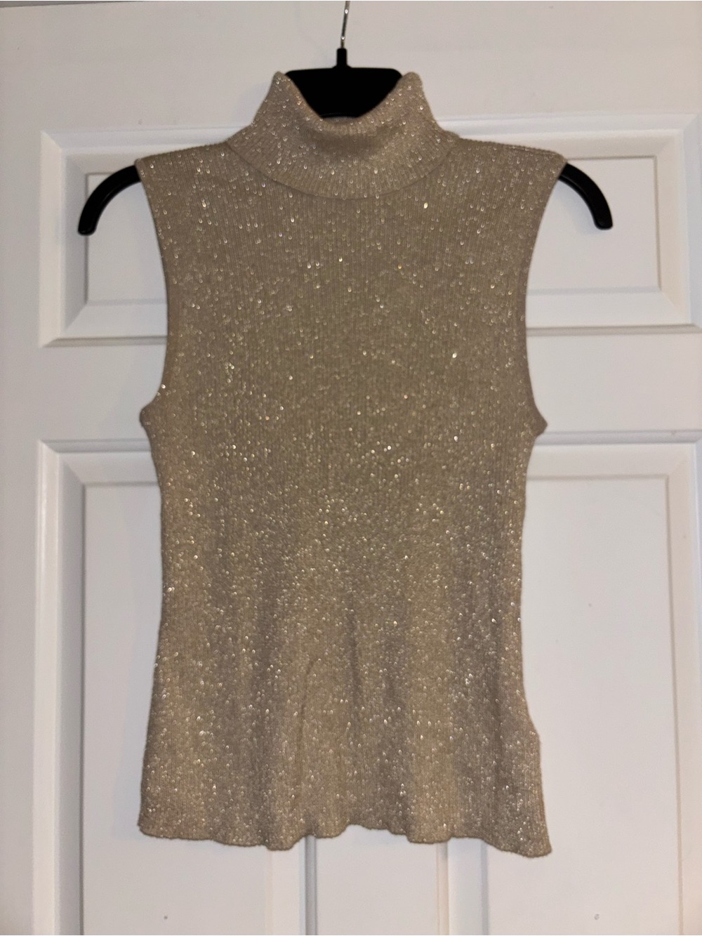 Nygard Collection Metallic Sleeveless Turtleneck Top - Champagne Gold